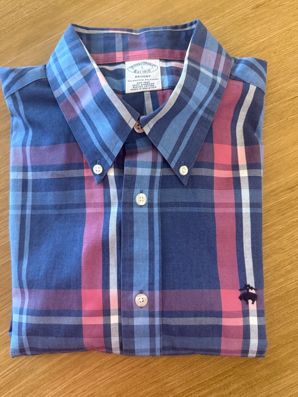 Brooks Brothers Blue and Pink Plaid Button-Down Shirt